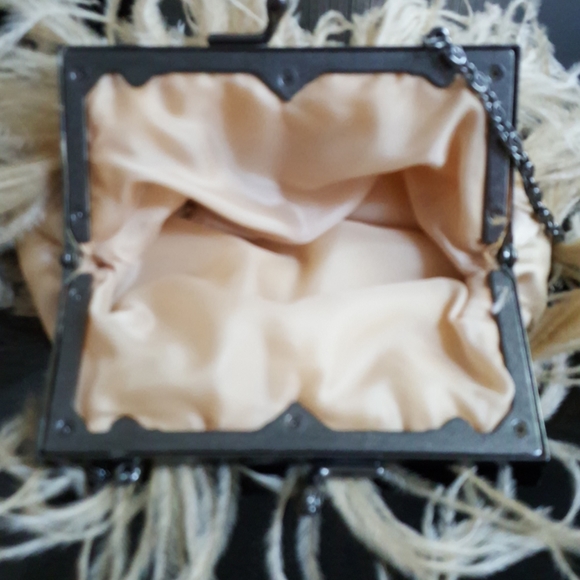 Gold beaded evening, satin bag, with fringes - Picture 3 of 7